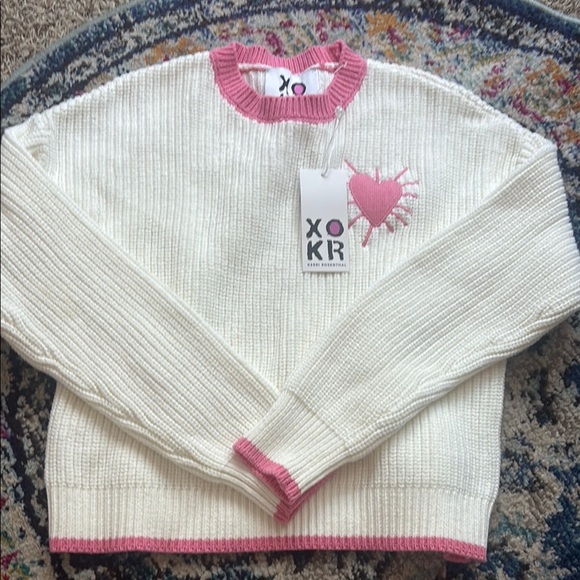 Kerri Rosenthal Pink and White Crew Neck Sweater with Playful Motifs - Picture 6 of 6